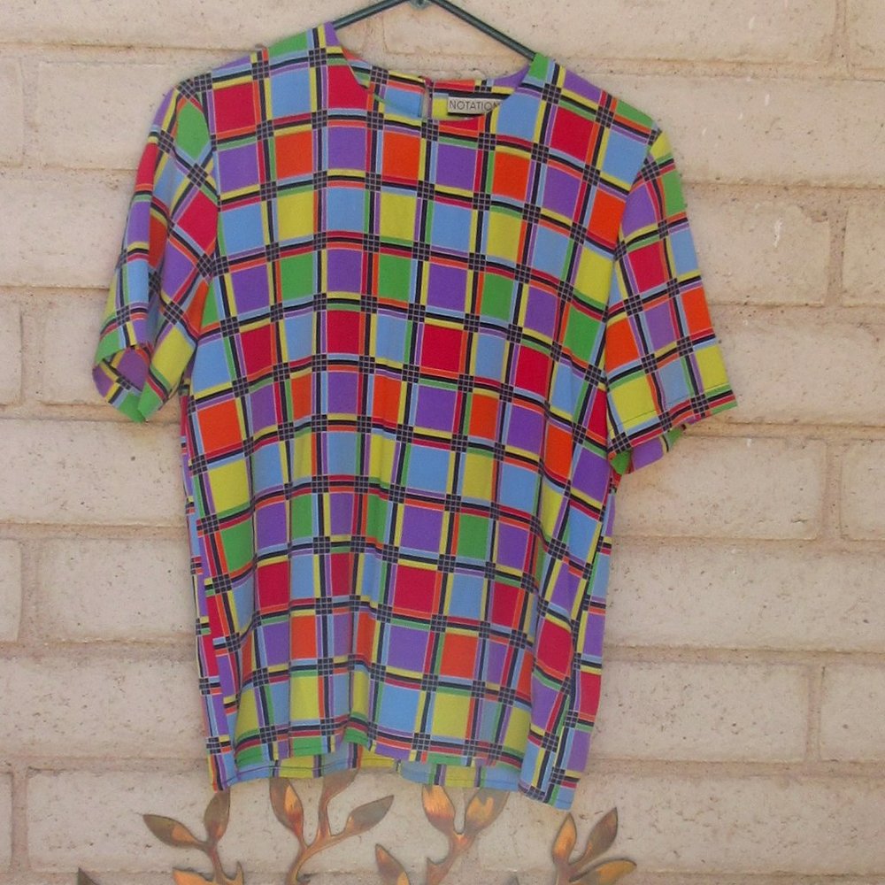 NOTATIONS Small Short Sleeve Block Design Blouse